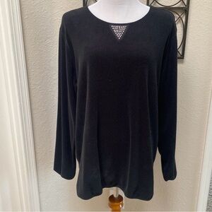 Quacker Factory Black Terry Top with Studded Neckline